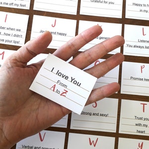 Tarjeta de "Te amo", de la A a la Z, plantilla digital, editable e imprimible, tarjetas de amor para novio, novia, esposo, esposa, aniversario en papel.