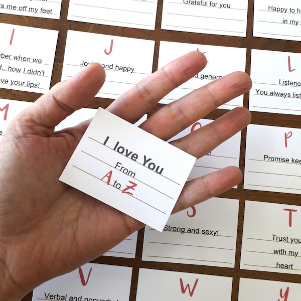 I Love You Card, A To Z, Digital Template , Editable & Printable, Love Cards For Boyfriend, Girlfriend, Husband, Wife, Paper anniversary