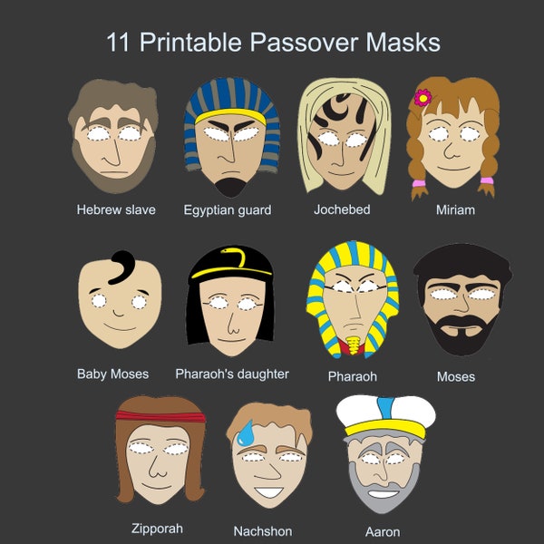 11 Printable Passover Masks,  Instant Download, Passover Download, Paper Toys, Passover Gift For Kids, Passover DIY, Jewish Activity
