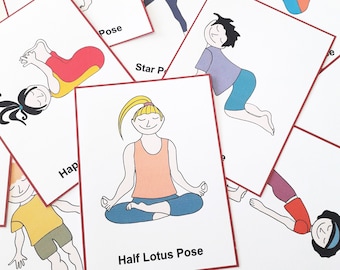 Yoga-Karten für Kinder, 44 Montessori-Karten, druckbare und bearbeitbare Karten und Ideen für Yoga-Party-Aktivitäten