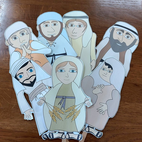 Printable  Book of Ruth  Puppets, Instant Download, Shavuot Download, Stick Puppets, Shavuot Gift For Kids,  DIY, Jewish, Bible Puppets