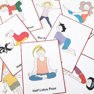 Yogakaarten voor kinderen, 44 montessorikaarten, afdrukbare en bewerkbare kaarten en ideeën voor yogafeestjes