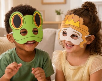 Prinzessin und der Frosch druckbare Masken, Märchengeschichte Masken für Kinder, Färbung Masken, inklusive Theater-Schrift