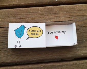 Tiny Love Message, Matchbox Card, You Have My Heart, love you Matchbox card, Anniversary Gift, Girlfriend, Boyfriend, valentine gift, Cute