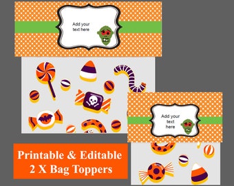 Halloween Bag Toppers, Instant Download, Halloween Zombie, Halloween Birthday, Halloween Printables, Treat Bag Toppers, Halloween Candy