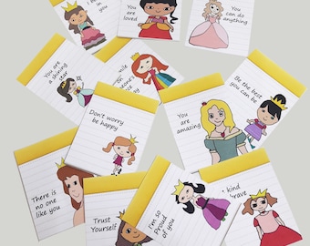 Prinzessin Lunch Box Notizen, 12 Lunch Box Notizen, sofortiger Download, Lunch Box Notizen für Mädchen, zum Selberdrucken, Lunch Note, Mädchen, Lunch Notizen