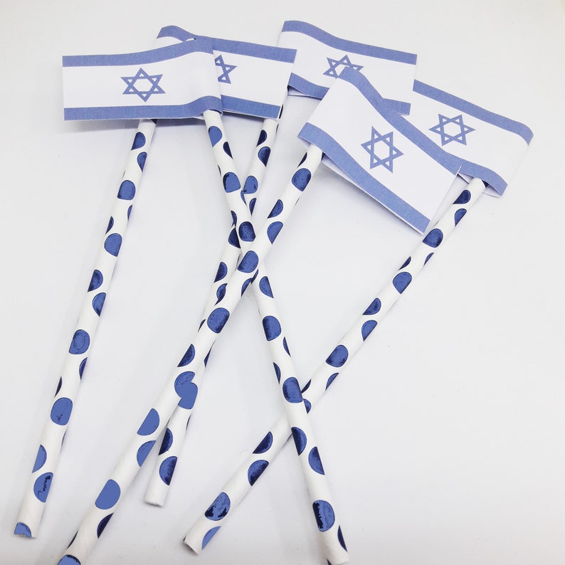 Mini Israeli Straw Yom Haatzmaut, Printable, Mini Favour Flags, Drink Straw Flags ...