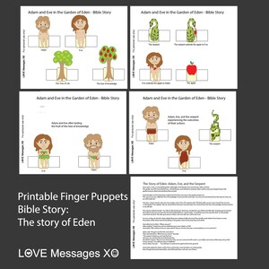 Printable Finger Puppets, Adam, Eve, Serpent, Garden of Eden, Digital ...