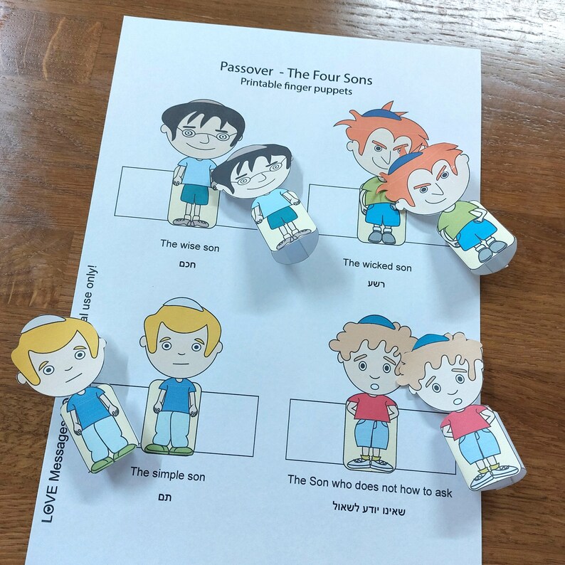 Printable Passover Four Sons Finger Puppets Instant Download Etsy