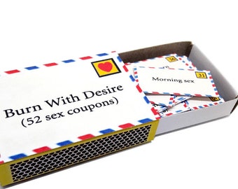 Tiny Sex Coupons, 52 Naughty Cards, Matchbox, For Boyfriend, Girlfriend, Husband, Wife, Sexy Valentines Gift, Paper Anniversary,Adult Games