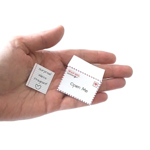 Wir sind Schwanger, Mini druckbare Schwangerschaft enthüllen Karte und Umschlag für Ihre Baby-Ankündigung