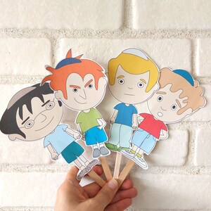 Printable  Four Sons Puppets, Instant Download, Passover Download, Stick Puppets, Passover Gift For Kids, Passover DIY, Jewish Holiday