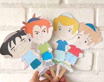 Printable  Four Sons Puppets, Instant Download, Passover Download, Stick Puppets, Passover Gift For Kids, Passover DIY, Jewish Holiday