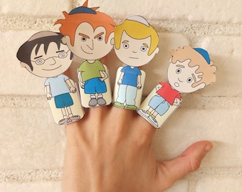 Printable  Passover Four Sons Finger Puppets,  Instant Download, Seder Pesach , Jewish Holiday ,Passover Download, Passover Gift For Kids