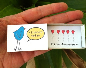 Little Bird, Anniversary Card,  Matchbox, Cute Love Card,  Anniversary Gift,  For Husband,  Wife , boyfriend, girlfriend, Cute Anniversary
