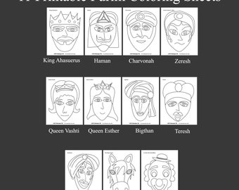 11 Printable Purim Coloring Pages and Mask Templates , PDF Download,  Purim Crafts,  Purim Printables, Jewish DIY, Game Activity For Kids