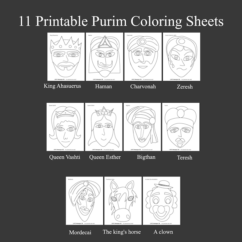 11 Printable Purim Coloring Pages and Mask Templates PDF - Etsy