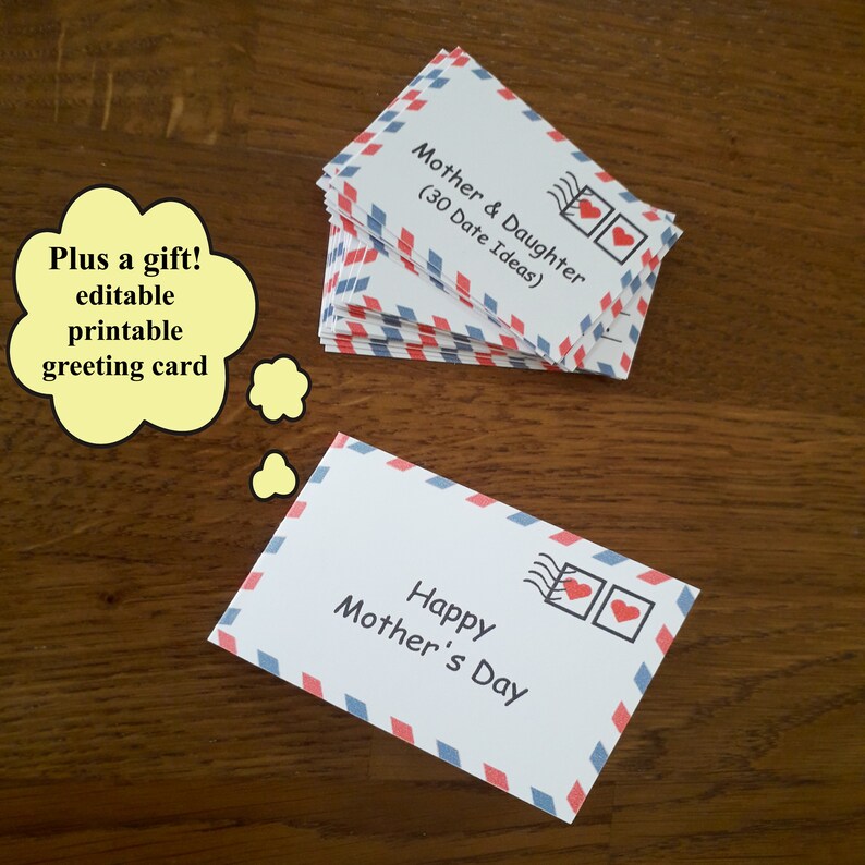 Printable mother and daughter date ideas plus a tiny greeting card