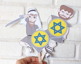 Printable Hanukkah Puppets, Characters and Symbols, Instant Download, Stick Puppets, Gift For Kids, Hanukkah DIY,Jewish Hanukkah Puppets