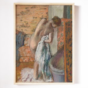 Vintage Painting, Woman Drying Off, Bathroom Wall Art, Bathtub, Woman Bathroom, Printable Art, Art Print, Vintage Art Print, Bathroom Print
