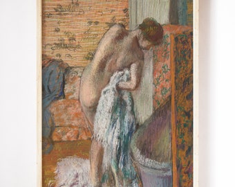 Vintage Painting, Woman Drying Off, Bathroom Wall Art, Bathtub, Woman Bathroom, Printable Art, Art Print, Vintage Art Print, Bathroom Print