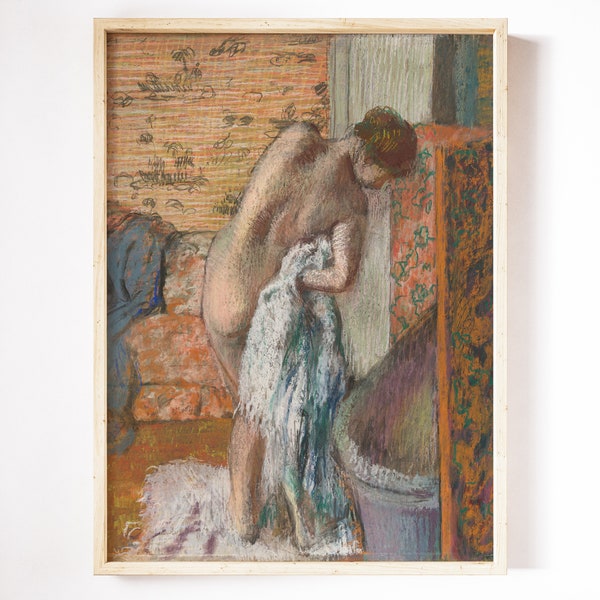 Vintage Painting, Woman Drying Off, Bathroom Wall Art, Bathtub, Woman Bathroom, Printable Art, Art Print, Vintage Art Print, Bathroom Print