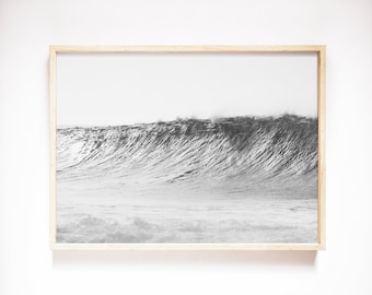 North Shore Wave Photo, Printable Black and White Wave, Hawaii Art, Modern Coastal Decor, Black and White Coastal Print, Beach Home Wall Art