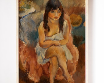 Vintage Painting Portrait, Woman Seated, Printable Art, Vintage Painting of Woman, Vintage Print Download, Gallery Wall Portrait, Printable