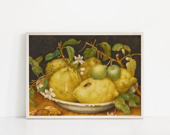 Bowl of Lemons Vintage Painting, Fruit Print, Kitchen Printable Art, Vintage Kitchen Print, Horizontal Kitchen Art, Lemon Artwork
