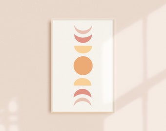Sonne und Mond druckbar, Mondphase digitaler Download, Boho abstrakte Kunst, Formen Kunstdrucke, Posterdruck, minimalistische druckbare Wandkunst