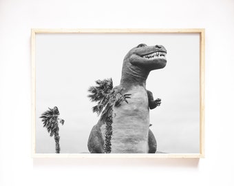 Dinosaur Decor, Printable, Dinosaur Print, Black and White Dinosaur, Boys Nursery Wall Art, Palm Springs Dinosaur, Boys Room Dinosaur Decor