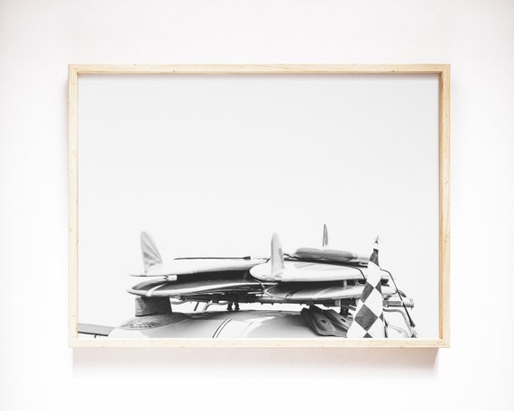 Black and White Surf Print, Surfboard Art, Printable Surf Art, Black and White Beach Print, Beach Home Wall Art, Surfboard Car Art, Surfing