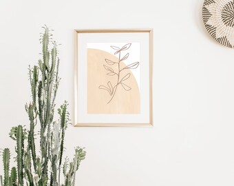 Peach Flower Printable, Floral Wall Art, Flower Art, Boho Print, Minimalist Printable Art, Pretty Art, Simple Line Prints, Fine Line Art