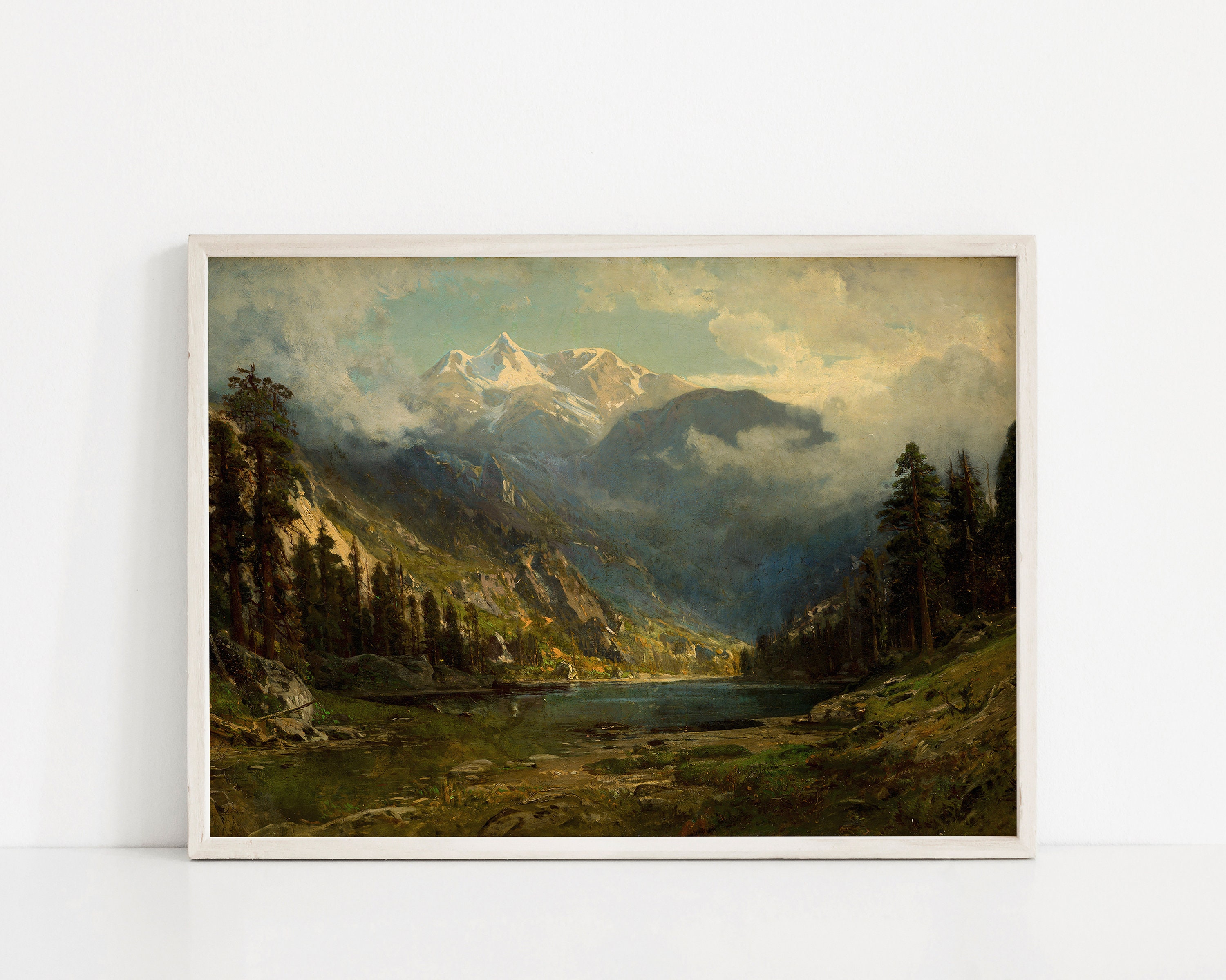 Vintage Landscape Painting, Mountains Scene, California Wilderness
