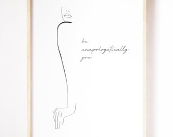 Wees onbeschaamd u Fine Line Print, typografie kunst aan de muur, abstracte kunst, digitale download, lijntekening, poster, minimalistische afdrukbare kunst
