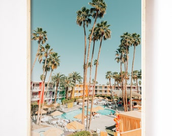 Stampa Saguaro, Download digitale, Arte Saguaro, Arredamento Palm Springs, Stampa piscina estiva, Palme, Rainbow Hotel, Stampa fotografica luminosa