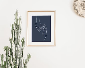 Fijne lijn handen print, Marine muur print, één lijntekening, Boho prints, abstracte kunst, minimale muurkunst, poster print, minimalistisch afdrukbaar