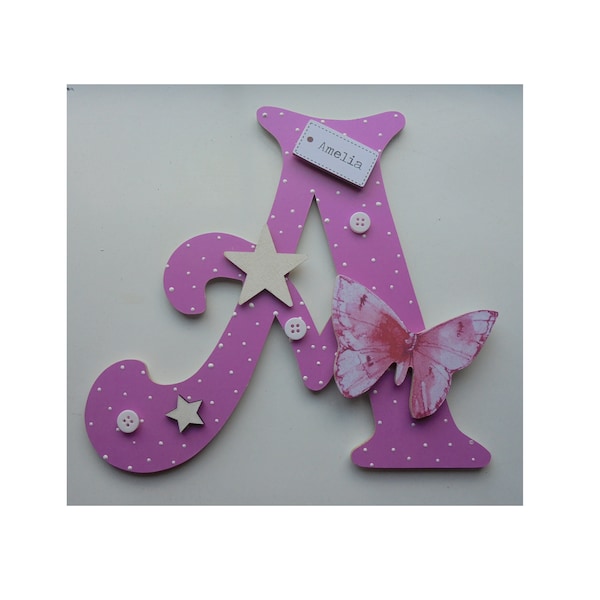 19cm Butterfly Kids Childrens Childs Door Name Sign **Any Letter** Wooden Initial Personalised Plaque (CERISE Pink)