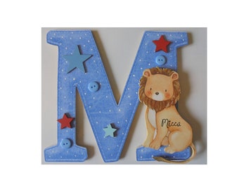 Childs LION Zoo Animal Name Door Sign letter INITIAL Bedroom **ANY Letter / Name available** Blue (19cm tall Uppercase Only)