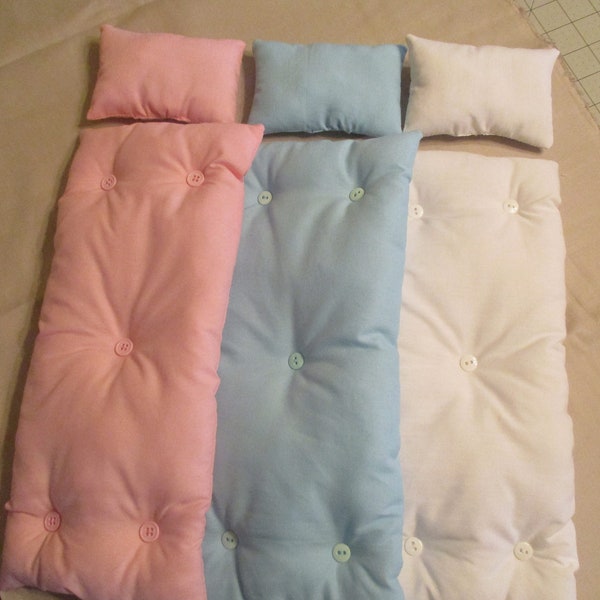 Doll Bed Mattress and Pillow Set for 12 inch Doll