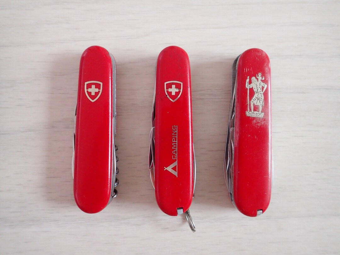 3 Vintage Swiss Army Knives Victorinox ELINOX Camping Christoperus