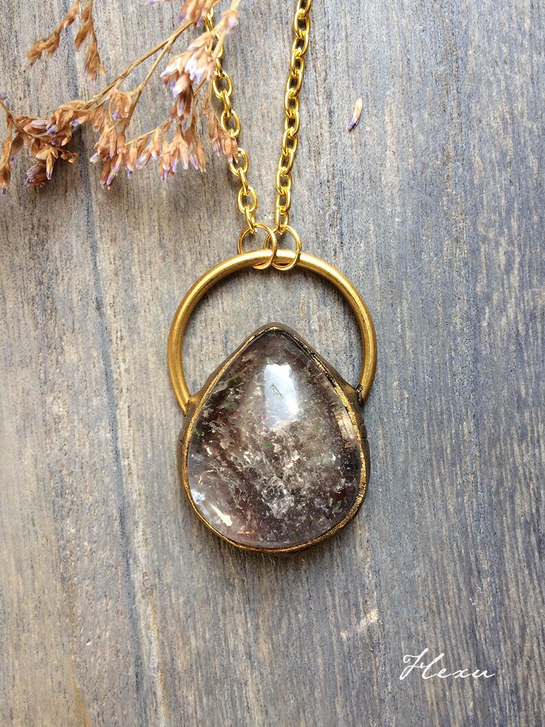 clay wrap crystal jewelry Grey quartz pendant