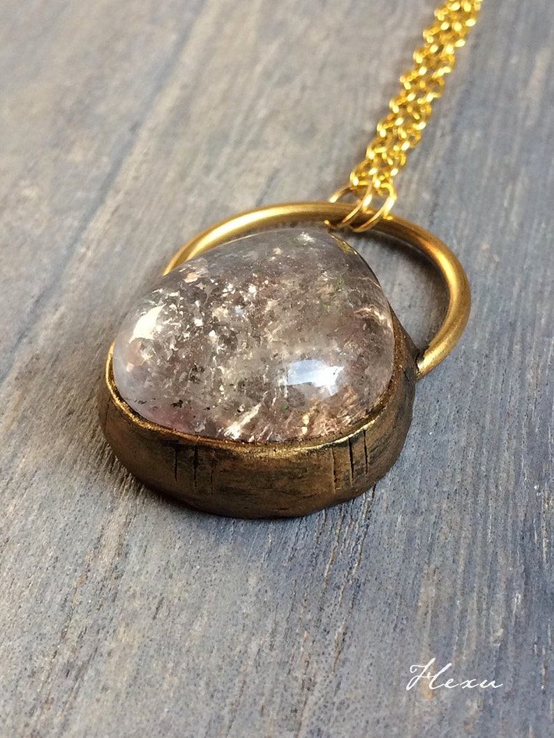clay wrap crystal jewelry Grey quartz pendant