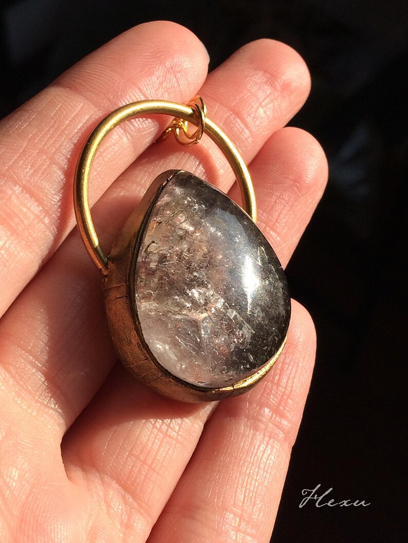 clay wrap crystal jewelry Grey quartz pendant