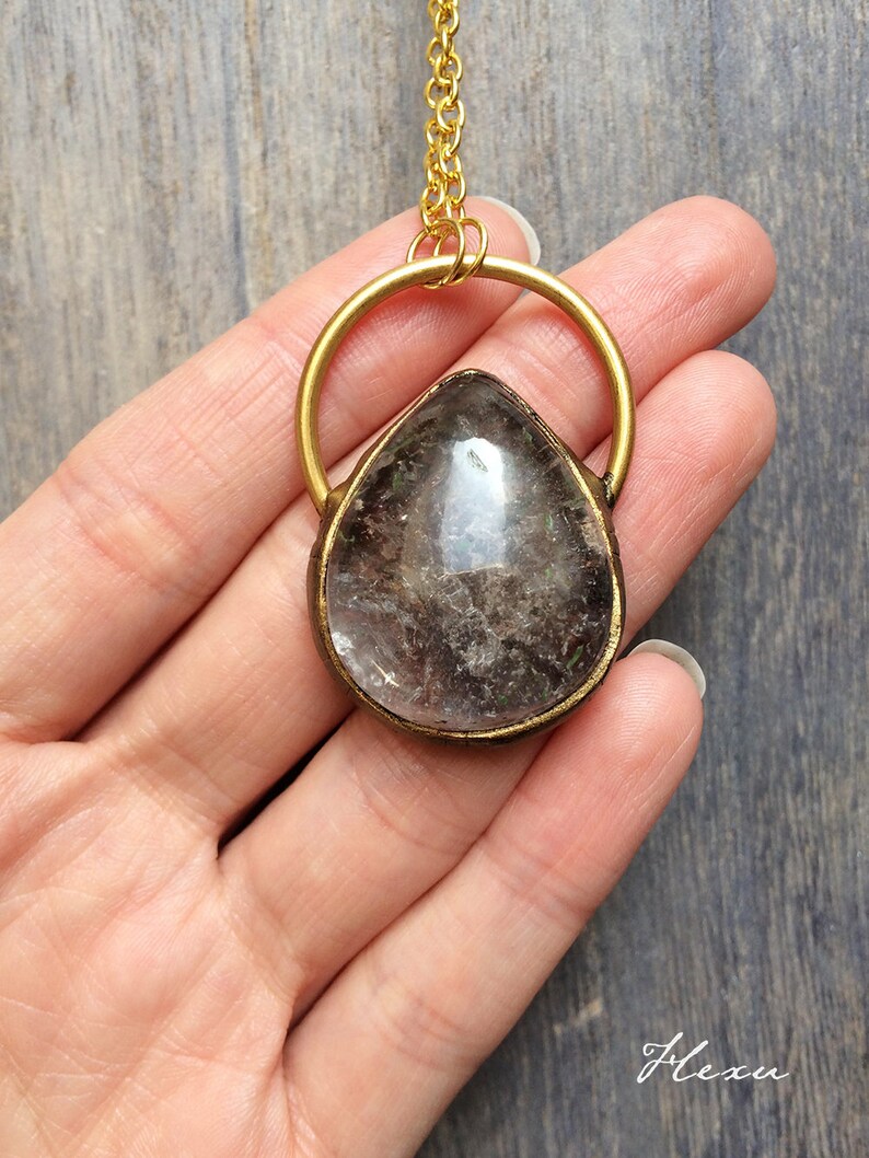 clay wrap crystal jewelry Grey quartz pendant