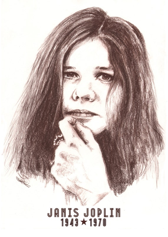 Janis Joplin: A3 -print - Hand Drawn Portrait Signed by