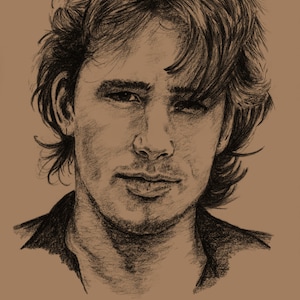 Jeff Buckley: A3 - afdrukken - Hand getekend portret ondertekend door kunstenaar - (zwart op Sepia kaart of Sepia op Cartridge papier)