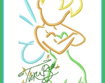 Tinker Bell Sketch with Autograph Combo Digital Embroidery Machine  Design File 5x7 6x10