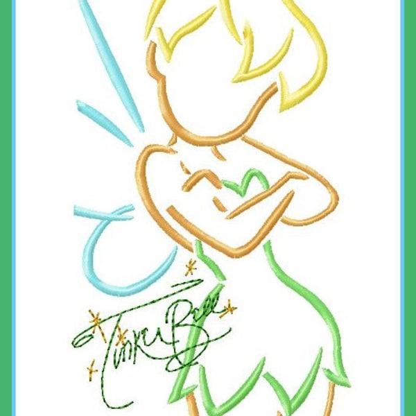 Tinker Bell Sketch with Autograph Combo Digital Embroidery Machine  Design File 5x7 6x10