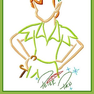 Peter Pan Sketch with Autograph Digital Embroidery Machine  Design File  5x7 6x10